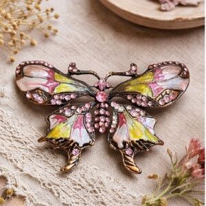 Vintage Style Rhinestone Enamel Butterfly Brooch Pin Statement